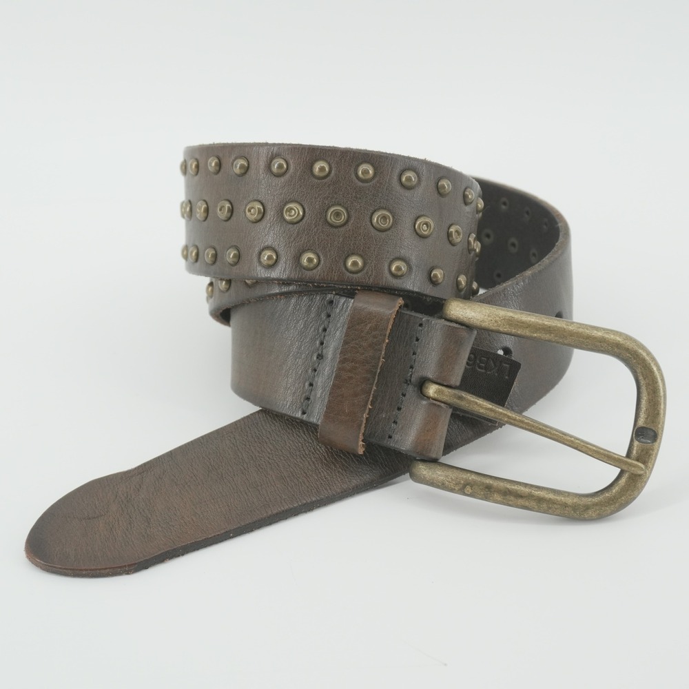 Liebeskind Berlin Studded Belt Womens 85cm Brown Leather Vintage Brass LKB606